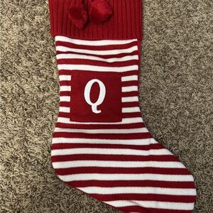 Red & White Striped Holiday Stocking with 'Q' Monogram